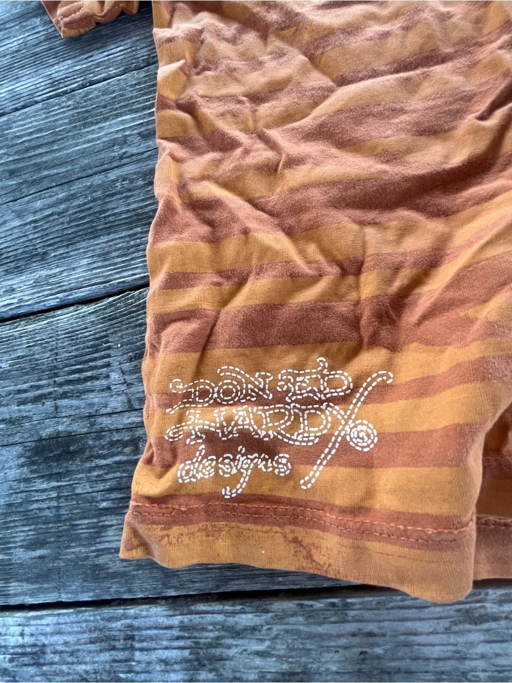 ED Hardy Orange Striped skateboard. Top !Rhinestone Skull Tee kids small